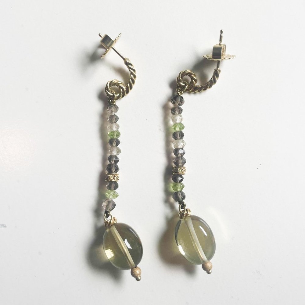 David Yurman 750 18k Gold Prasiolite Diamond Quartz Citrine Tweejoux Earrings